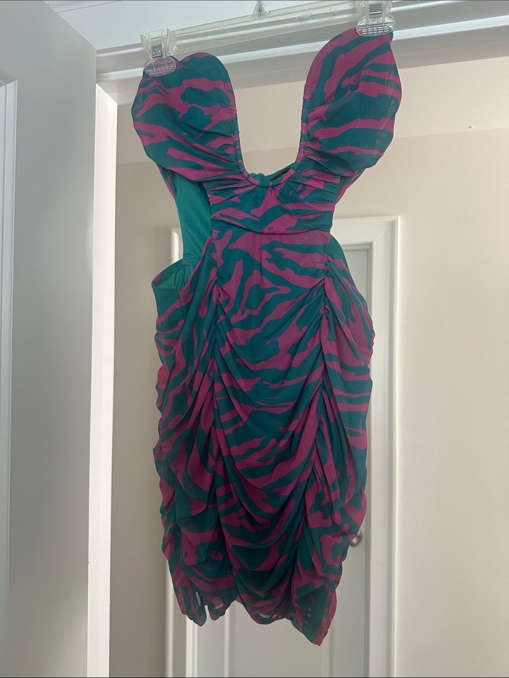PrettyLittleThing Zebra Print Cutout Ruched Mini Dress